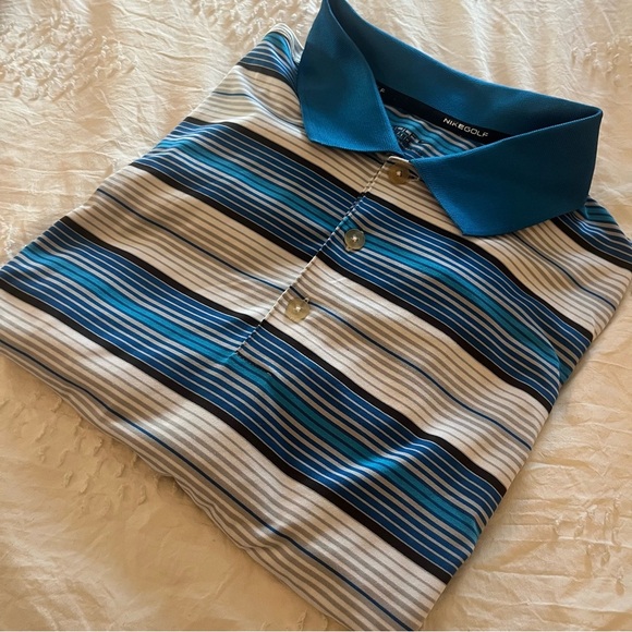 Nike Men's Striped Polo Shirt - Blue, white, black. Nike Golf. Men’s size L - Picture 2 of 7